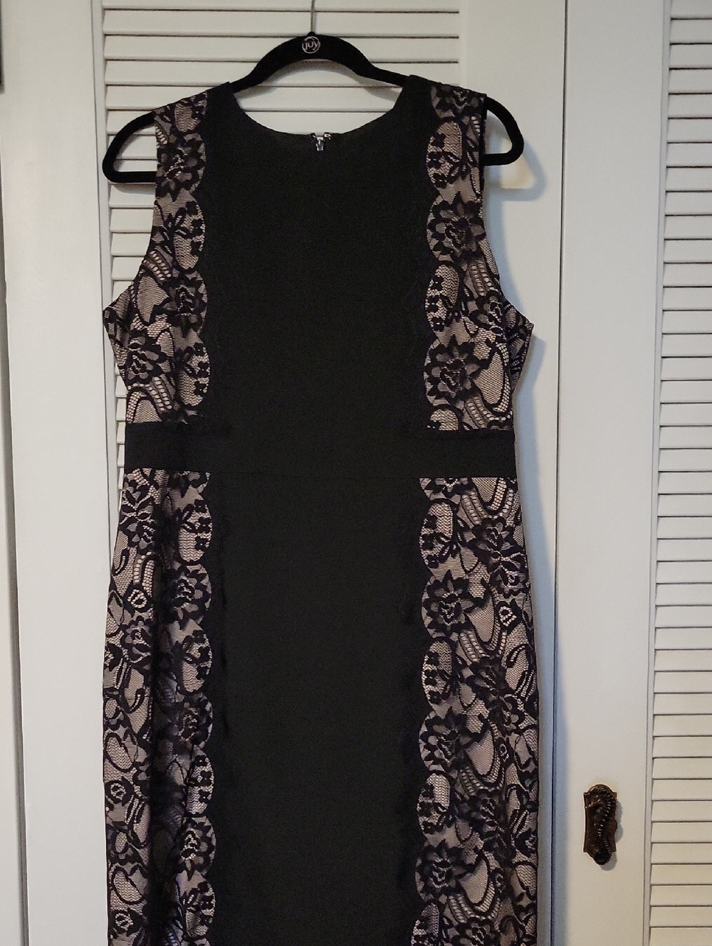 J. Crew Black Lace-Trim Midi Sheath Dress with Nude Underlay